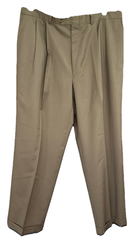 Pantalones de vestir Ralph Lauren para hombre ligeros plisados marrón/verde con puños 34 x 29 - Imagen 1 de 7