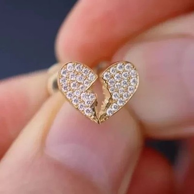 1Ct Lab Created Diamond Broken Heart Stud Earrings 14K Yellow Gold Plated