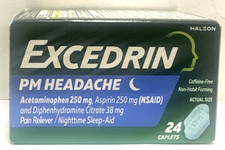 Excedrin PM Headache ,Pain Reliever/Nighttime Sleep-Aid,24 caplets, Exp:02/26