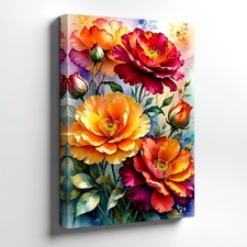 Wall Art Colorful Floral Bouquet Canvas Print Orange Pink Flowers Home Decor