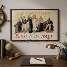 ⚓ Vintage 1917 WWI Navy Poster Print 17" x 11" Henry Reuterdahl Reproduction