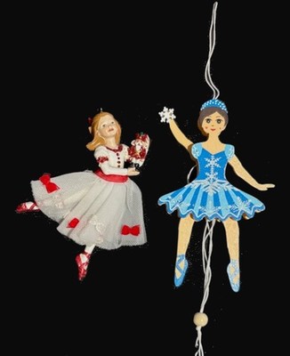 Lot of 2 Kurt Adler & Snowflake Dancer Pull Puppet Doll Ornaments Christmas
