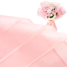20 Sheets Pink Flower Wrapping Paper, Waterproof Floral Wrap Pink Edge Bouquet W