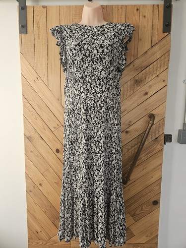 Schönes schwarz und cremefarbenes Maxikleid mit Blumenmuster Größe 12 von Dorothy Perkins