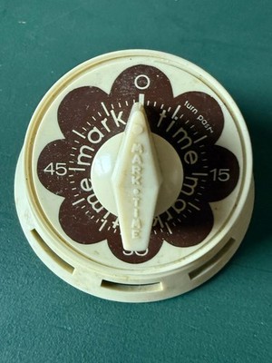 Vintage Mark-Time Kitchen Timer Brown Flower And Beige Design 60 Min Retro Works
