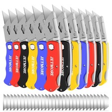 JETMORE 12 Pack Box Cutter, Folding 12 Pack, Black With Multicolor Design