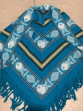 Vintage Embroidered Poncho One Size 1990s Floral Fish Acrylic Fringe Serape