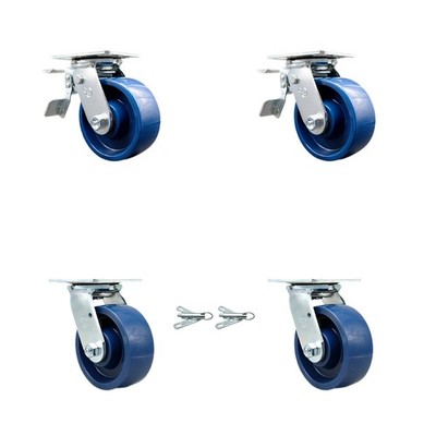 5 Inch Solid Polyurethane Caster Set with Roller Bearings 2 Brake 2 Swivel Lock