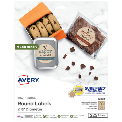 Avery Kraft Brown Round Labels Sure Feed Technology 2.5 Diameter Print To The