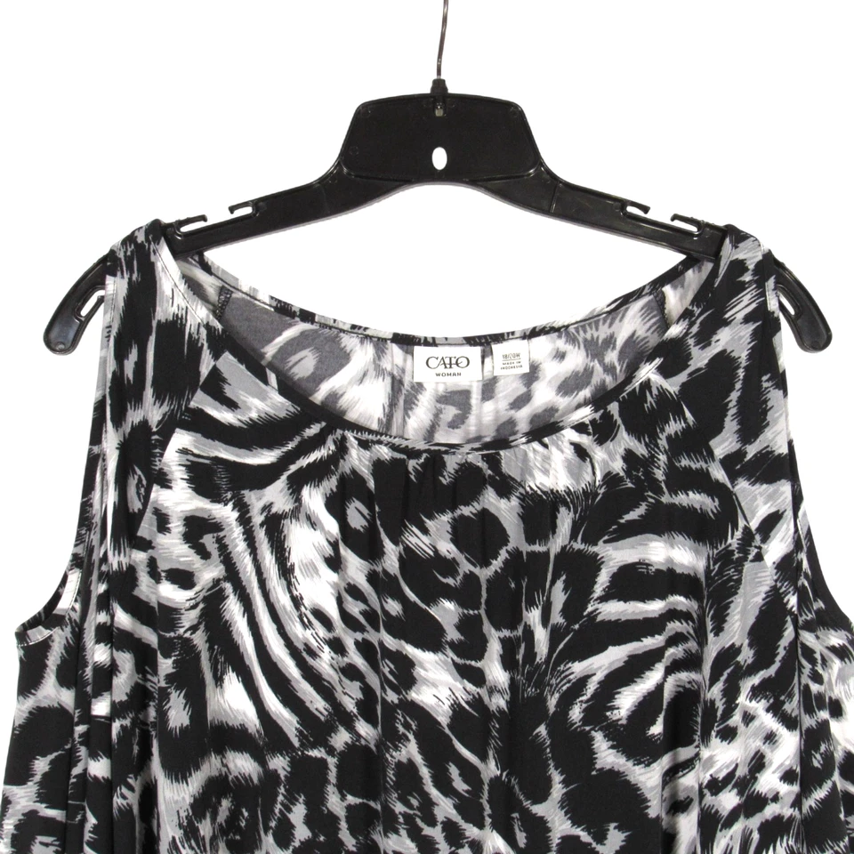CATO MUJER TOP/BLUSA TÚNICA ESTAMPADO LEOPARDO NEGRO/GRIS HOMBRO FRÍO TALLA 18/20W Foto 2 de 4