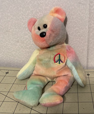 Ty ( Peace) 1996 Multi Color Beanie Baby Bear With Peace Sign On Chest 