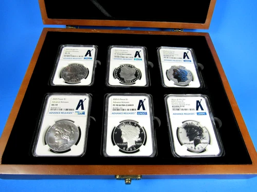 2025  S 6-Coin Set, Morgan/Peace Dollars  NGC Ms/Pf/Rev. Pf 70 Advanced Releases