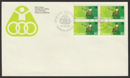 Canada #694, Handicapped Olympics, Block, Official First Day Cover, FDC 1976