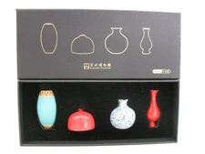 4 VTG SUZHOU MUSEUM Mini Miniature Souvenir Vases Containers Vessels In Orig Box