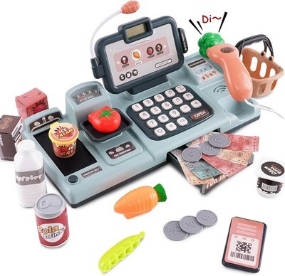 Kinder Supermarkt Registrierkasse mit Scanner, Sound, Kreditkart - OHNE OVP!