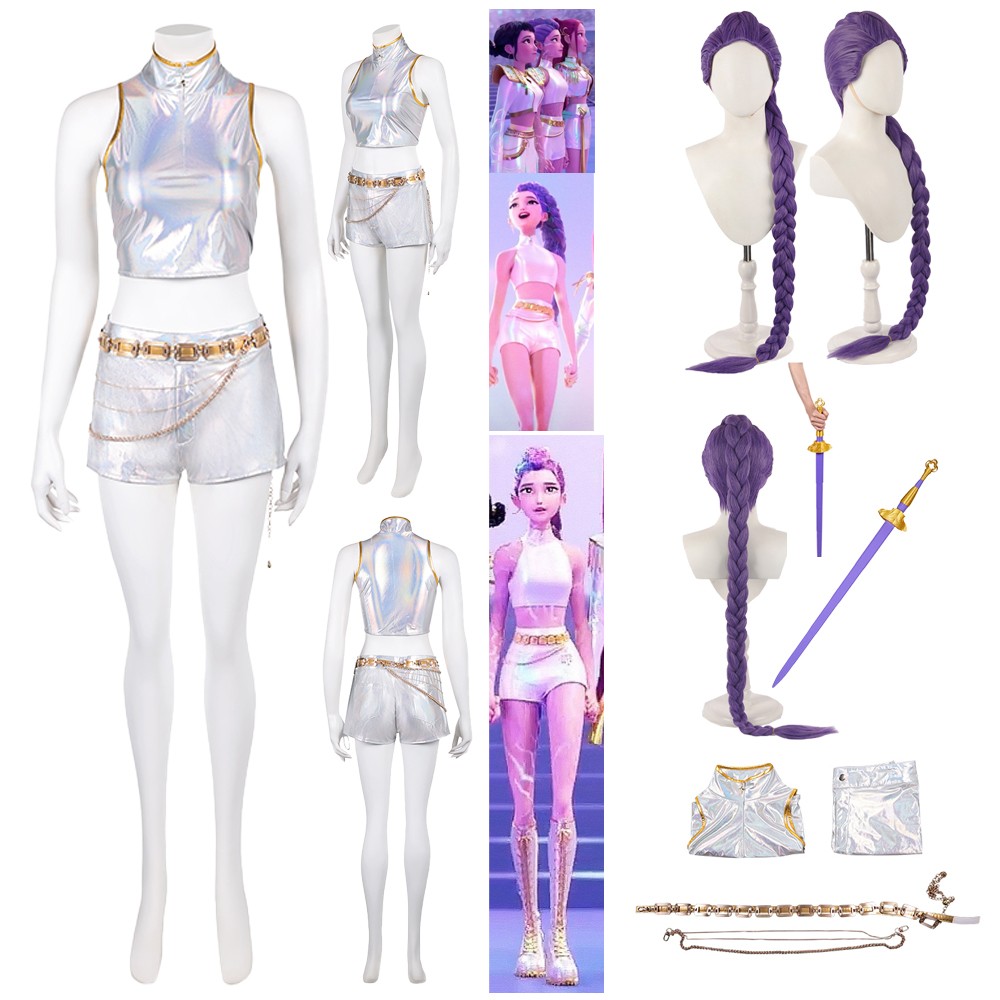 Rumi Cosplay Halloween Carnaval Traje Prendas para el torso Pantalones Uñas + Peluca Pelo + Espada Adulto Mujer