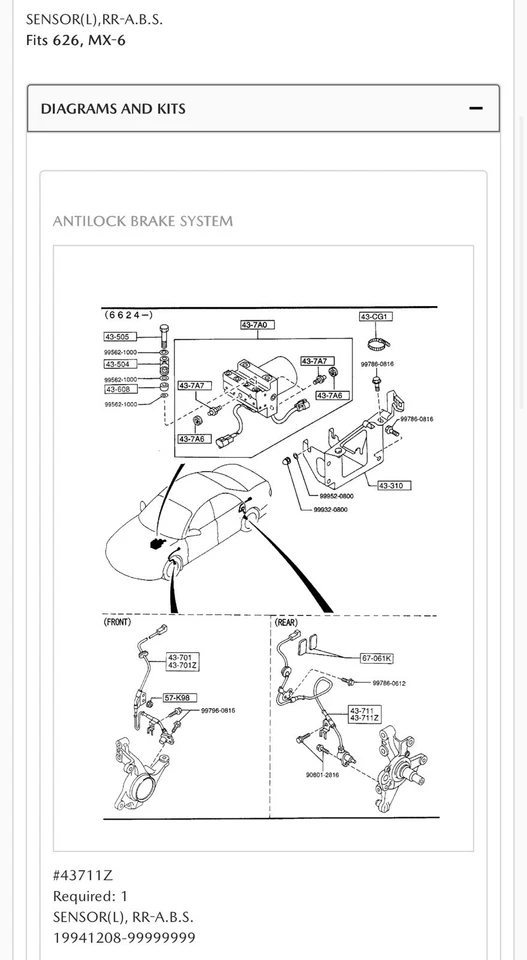 Nuevo sensor ABS trasero izquierdo OEM MAZDA (G06T-43-72Y) || 1995-1997 Mazda 626 y MX-6 Foto 4 de 4