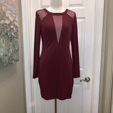 Express Mini Dress Burgundy Wine Mesh Inset Size Medium Bodycon Women’s Stretch
