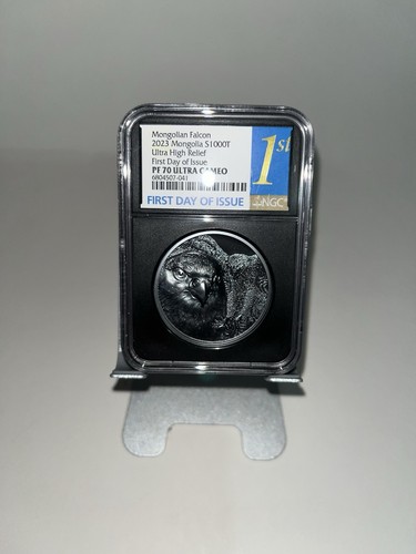 2023 Mongolia 1000T 2oz Silver Black Proof Mongolian Falcon NGC PF70 UCAM FDOI - Picture 1 of 2
