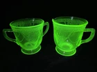 Vintage Uranium Green Depression Glass, Lovebirds, LARGE Sugar and Creamer