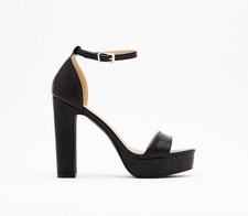 Faux Lizard by Nasty Gal, Black faux leather 5.25" block heel platforms, SZ 10