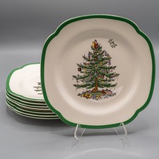 Spode Christmas Tree Square Luncheon Plates - Set of 8 - 9" - FREE USA SHIPPING