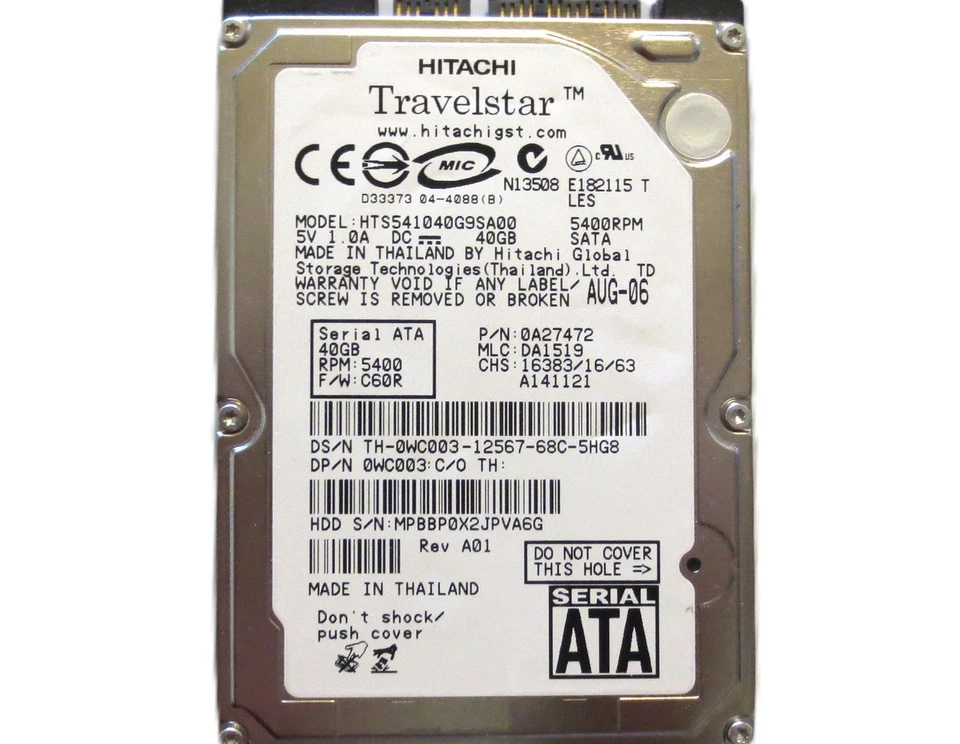 Hitachi HTS541040G9SA00 0A27472 DA1519 (MPBB) Thailand 40gb 2.5" Sata HDD 2006 - Image 4 of 4