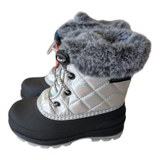 Ozark Trail Quilted Silver Girls Waterproof Insulated Snow Boots Size 10