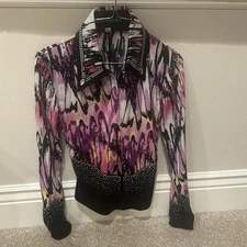 Show Fancy Western Show Shirt Pink Black And White (women’s XS) With Stretch