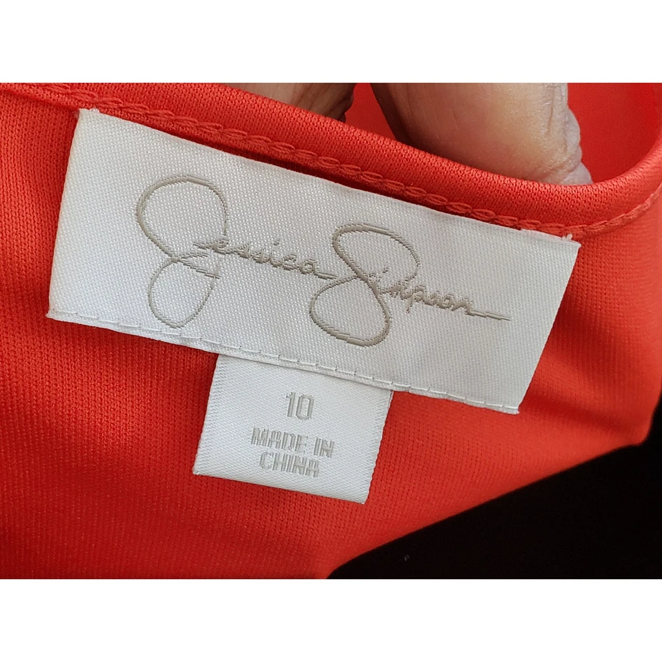 Jessica Simpson Shift Dress Women Size 10 Red Floral Sleeveless Lined Frill Hem - Image 3 of 4