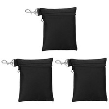 3pcs Golf Tee Pouch 6.7x5.5 Inch Zipper Golf Ball Bag with Metal Clip, Black