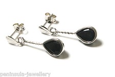 9ct White Gold Sapphire Drop Earrings Teardrop Gift Boxed Made in UK Birthday