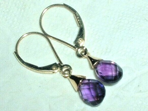 14K SOLID GOLD NATURAL AMETHYST DROP EARRINGS!  QUALITY HERE  2 GR  1.25 INCH - Picture 4 of 9