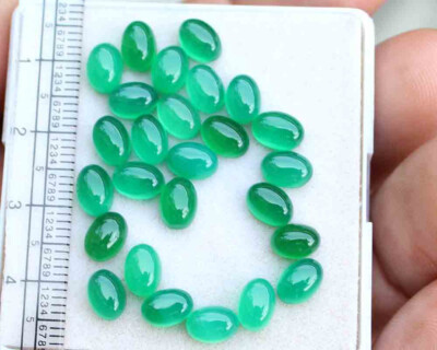 26 Pcs 23.00 Ct Natural Green Onyx Oval Cabochon Loose Untreated Gemstones Lot