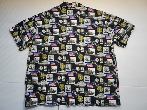 US Army Tank Helicopter Black Button Shirt American Flag Mens XXL Merica Eagle - Picture 3 of 5