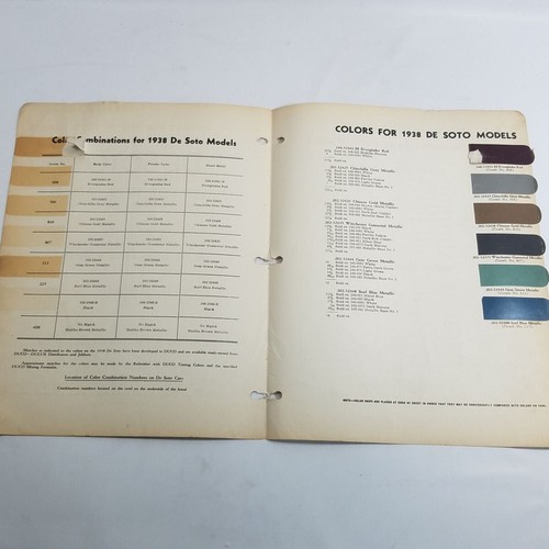 DuPont 1938 DeSoto Auto Car Paint Color Chips Combinations Body Wheel Duco - Picture 2 of 3