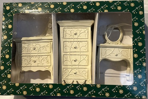 NRFB VTG Metal Mini Furniture Decorations/Ornaments Shabby Chic Ivory Doll Size