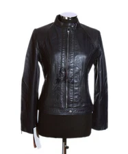 Ladies MILA Dark Blue Biker Style Designer Retro Real Lambskin Leather Jacket