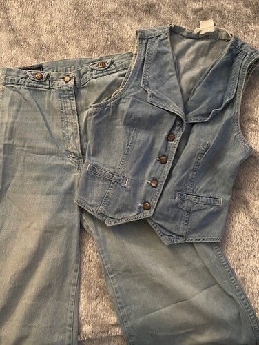 Pantalones de mezclilla Foxmoor Bell Bottom vintage años 70 y chaleco vaquero a juego - Imagen 11 de 12