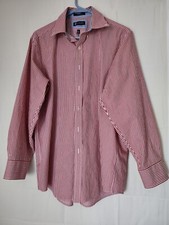 Chaps Men's Dress Shirt Size 16 (32-33) Red Stripe Classic Fit Very Good Cond 