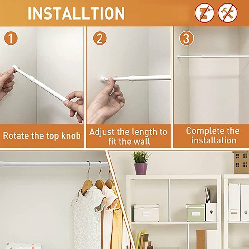 Extendable Spring Loaded Net Rods Telescopic Voile Tension Curtain Rail