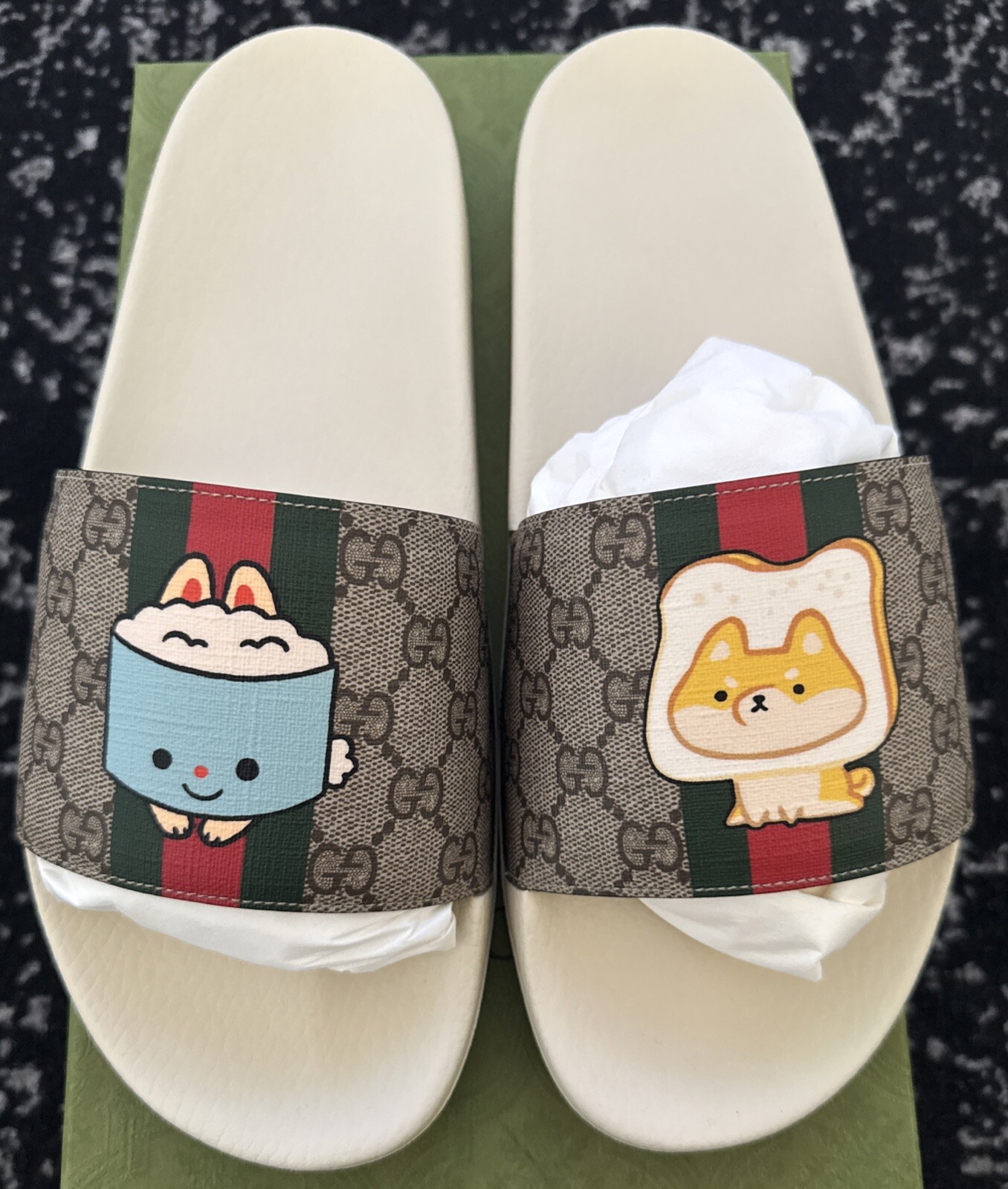 Gucci BUNNY TOAST H20 Animal Web Slides Monogram Sandals G 12 US 12.5