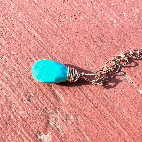 Small Natural Sleeping Beauty Turquoise Pendant Solid 14K Rose Gold (no chain) - Picture 8 of 8
