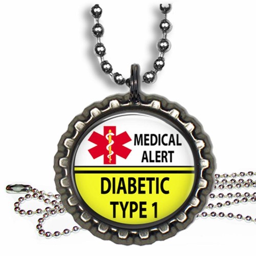 Diabetic Type 1 Medical Alert Kids Necklace & Chain Bottle Cap Medical Condition - Picture 5 of 9