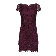 Alice & Olivia Boat Neckline Lace Cap Sleeve Sheath Dress Burgundy Size 4