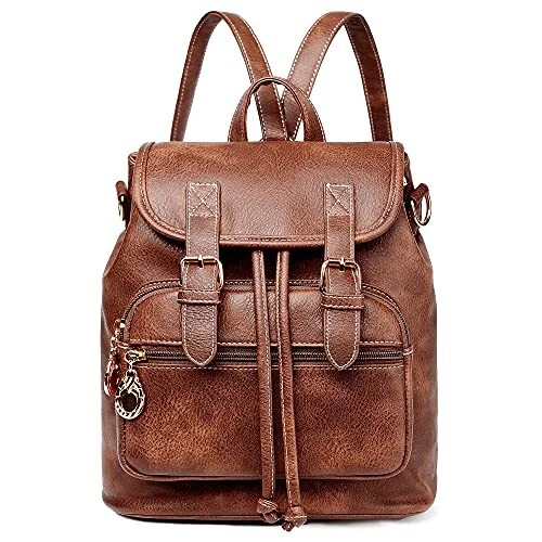 Cute Womens Mini Brown Leather Backpack Purse Book Bag Purses for Women