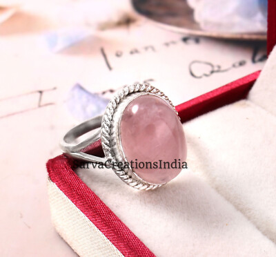Natural Rose Quartz Ring, Sterling Silver, Chunky Ring, Healing Stone, Pink  Ring