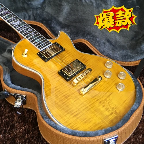 Custom Shop LP Yellow Flame Maple Top Electric Guitar Mahogany Body Gold Parts