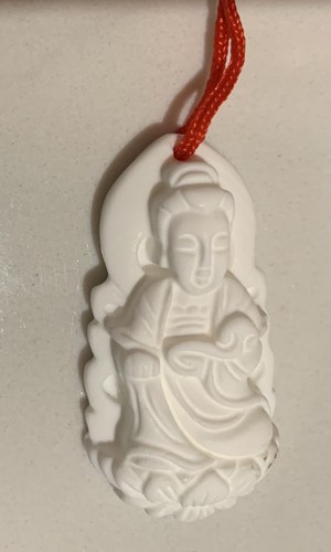 WHITE CORAL Mercy Kuan Yin Meditation Buddha Pendant Protection Lucky Charm - Picture 5 of 6
