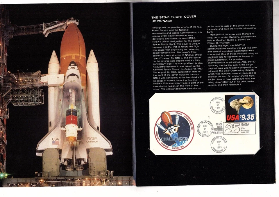 US STS-8 Flight Cover USPS NASA Launched 8/30/1983  Challenger RTO 9/5/83 (bb10 - Image 2 of 2